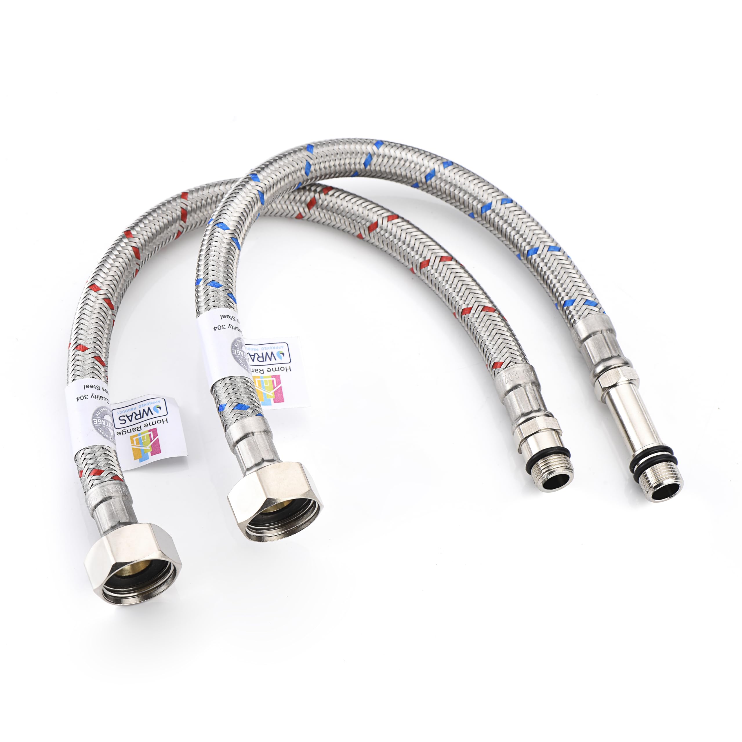 Home Range 300mm WRAS Approved 2 x M12 x 1/2” |5 Lengths| BSP Flexible Hose Pipe Tails, Replacement Kitchen Sink/Bathroom Basin Monobloc Tap Connectors, 304 Stainless Steel Braided Flexi Pipes