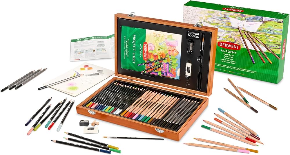 Derwent Academy 35 Piece Wooden Gift Box Art Set – Pencils & Accessories