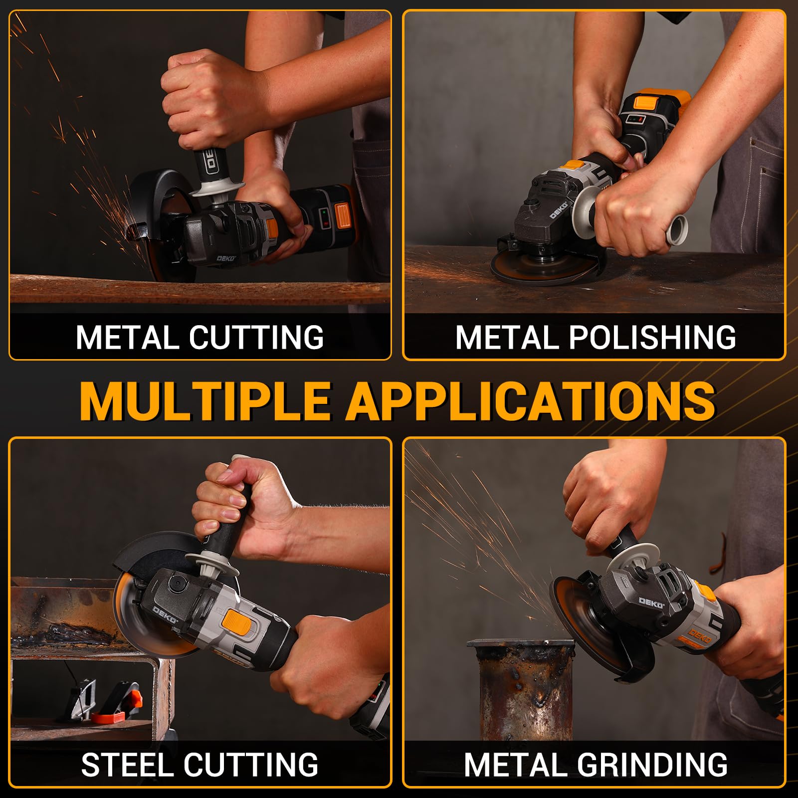 Akku-Winkelschleifer 20V Ø 125mm: DEKOPRO Schleifer mit 4.0Ah Akku, bürstenloser Motor, 8500RPM – inkl. 2 Schleif-, 1 Trennscheiben, 2 Schutzhauben, Akku & Ladegerät für Trennen Schleifen Polieren 9