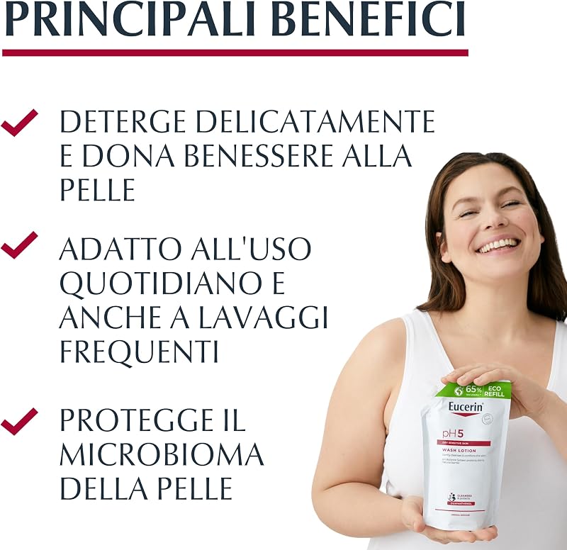 pH5 Detergente Fluido Refill 400 ml, Ricarica detergente viso e corpo delicato e idratante per lavaggi frequenti, Bagnoschiuma senza sapone per tutta la famiglia per pelle secca e sensibile