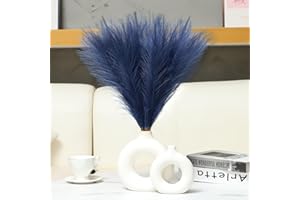 Ureymx Faux Pampas Grass Decor 17.7 Inch 6pcs, Artificial Pompas Grass Bulk Artificial Dried Flower Small Vase Filler for Boho Home Wedding Decoration (Blue)