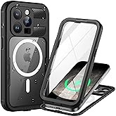 Lanhiem Magnetic for iPhone 15 Pro Max Case, IP68 Waterproof Dustproof Case, [Compatible with Magsafe] [Built-in Screen Protector] Full Body Heavy Duty Rugged Phone Cover 6.7 inch, Black/Clear