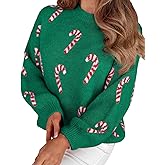 Ecosunny Women Christmas Sweater Candy Cane Long Sleeve Round Neck Casual Xmas Knitted Top 2025 Holiday Graphic Pullover Tops