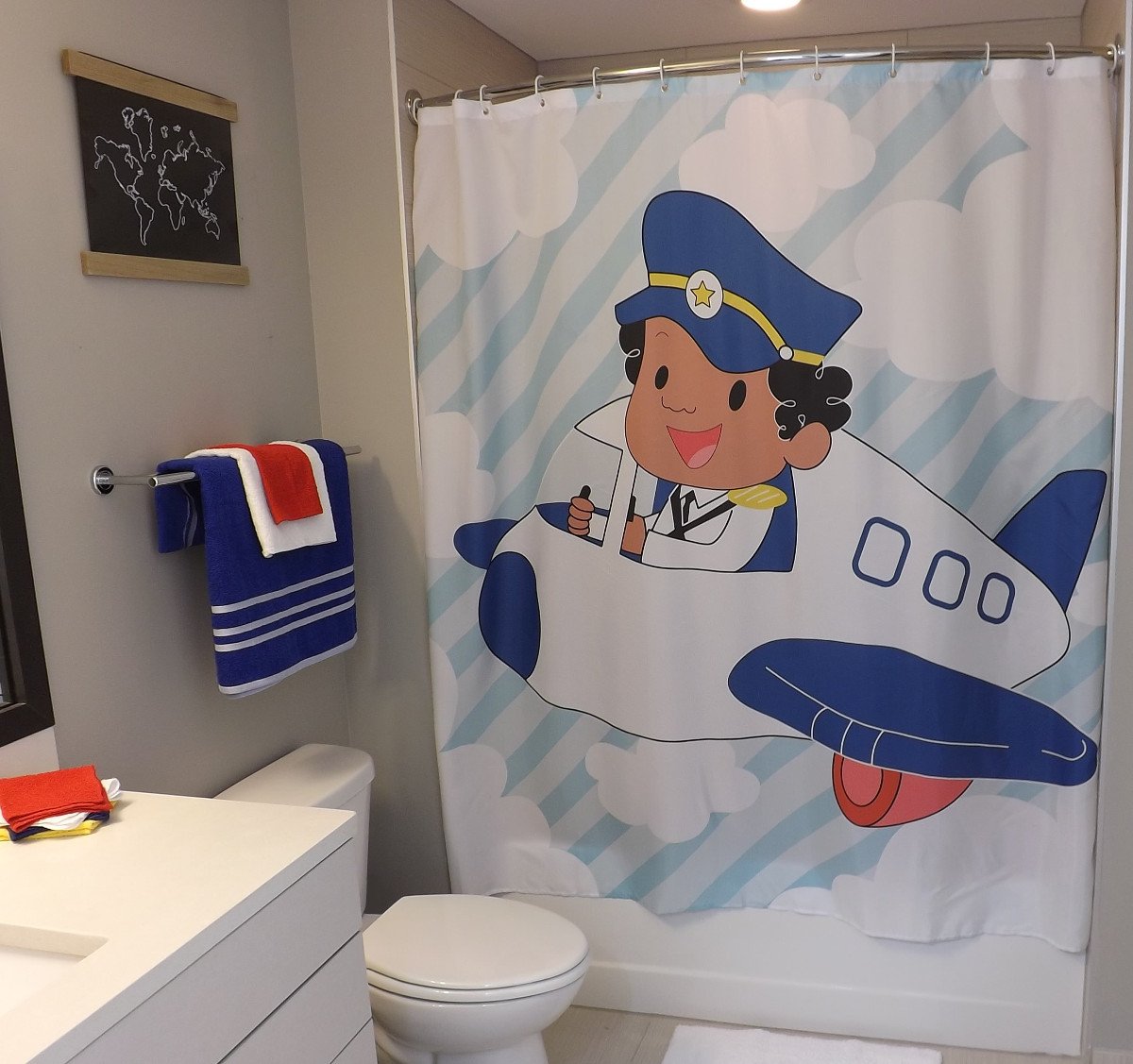 African American Shower Curtain Art for Kids Bathroom Decor with Boy in