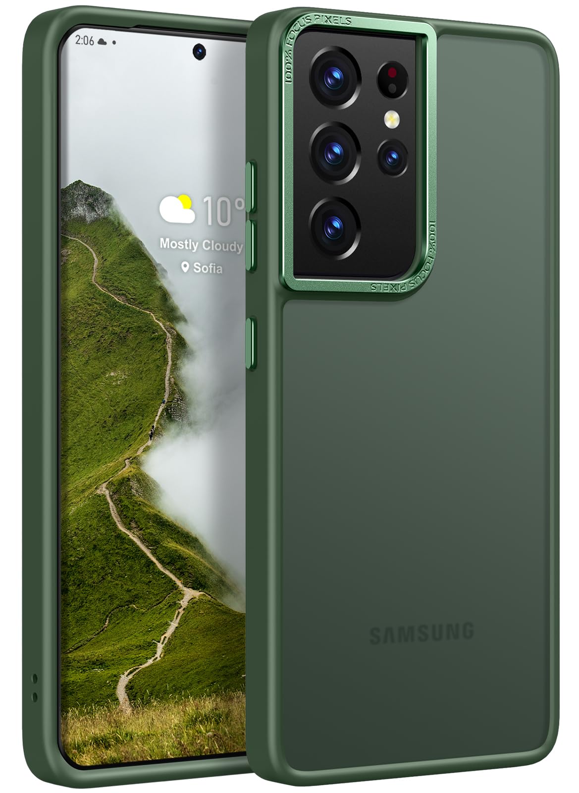 Rayboen for Samsung Galaxy S21 Ultra Case, Translucent Frosted Skin Feel Anti-Scratch Hard PC Back Soft Silicone Edge, Slim Fit Shockproof Protective Phone Cover for Samsung S21 Ultra, Matte Green