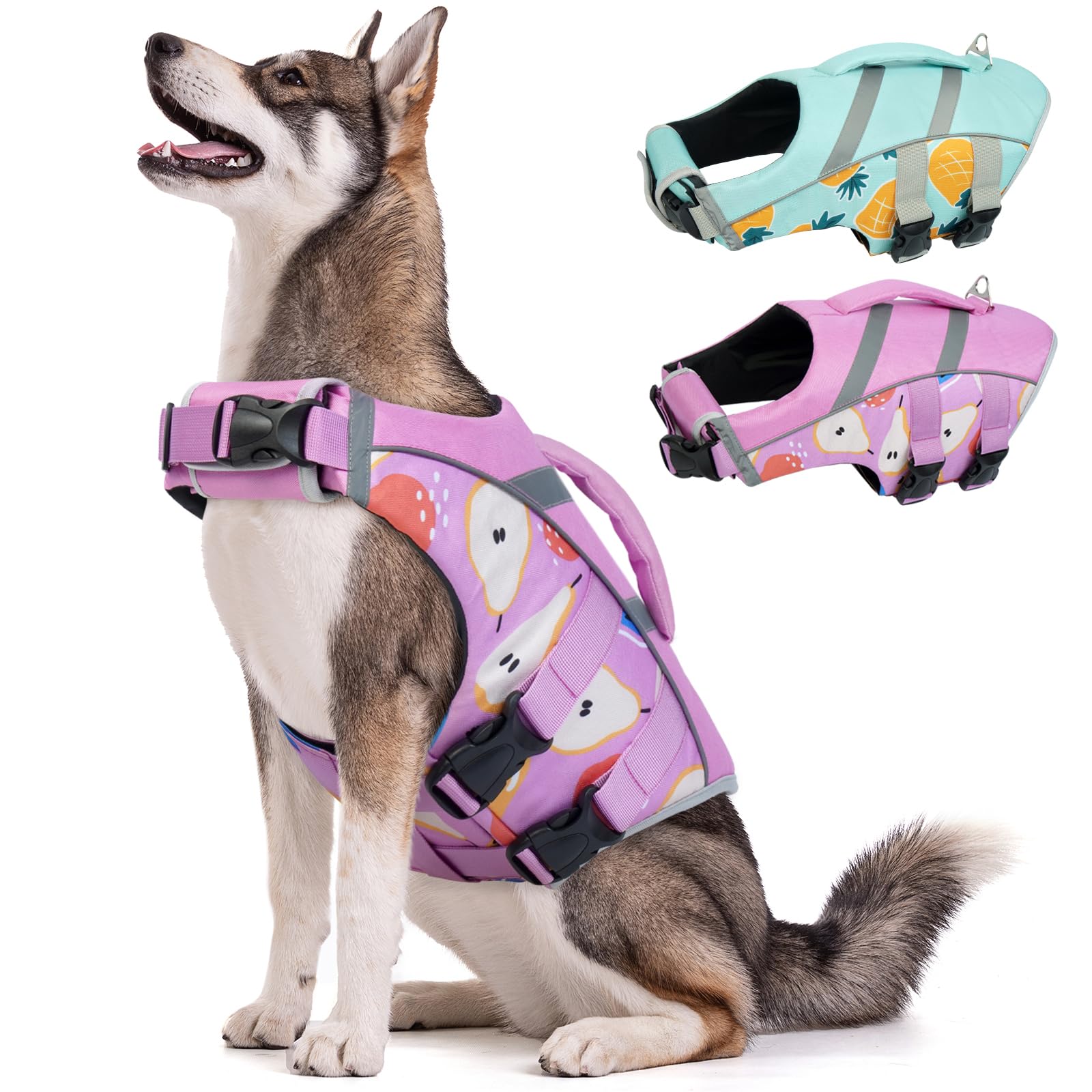 Kuoser Dog Life Jacket with Reflective Stripes, Adjustable High Visibility Dog Life Vest for Swimming Boating Image