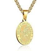 P. BLAKE Oval Saint Christopher/Michael/Joseph/Jude/Virgin Mary/Joseph/Francis/Patrick/Anthony/Benedict/Thomas Necklace for Men Women, Stainless Steel Catholic Patron Pendant with Chain 24 Inches