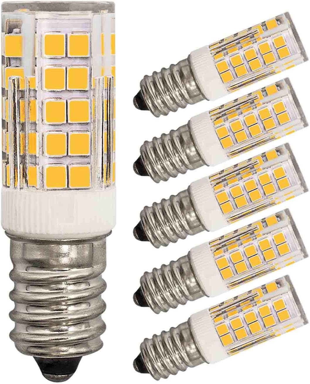 Mjiuzhou E14 LED Light Bulbs Equivalent to 40W 50W Halogen Warm White 3000k 5W 480 Lumen 220V 360° Beam Angle Energy Saving Small Fan Bedroom Night Base Ceiling Lamp Chandelier 5 Pack