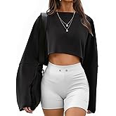 Remidoo Women's Casual Cropped Sweatshirt Long Sleeve Crop Top Crewneck Pullover Shirt
