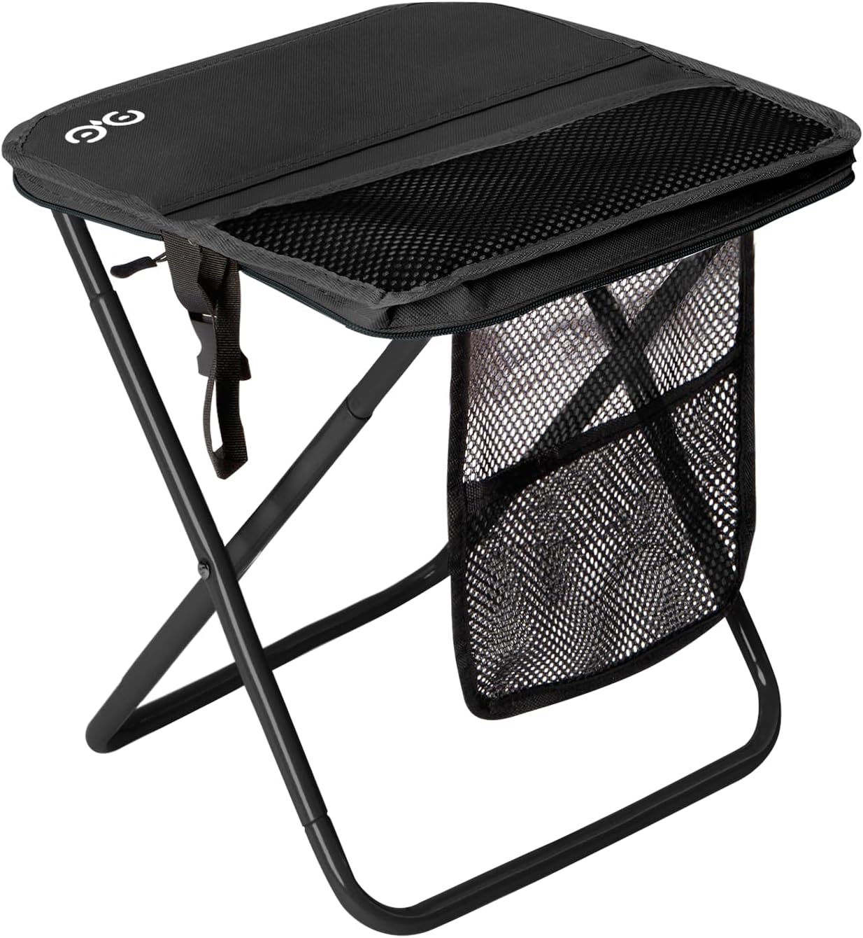 CAMDOOR Portable Collapsible Stool, 16″Folding Stool with 3 Side Pockets and Shoulder Strap, Extra Large Camping Chair Supports 400 lbs, Ultralight Portable Seat for Outdoor, Hiking, Fishing (Black)