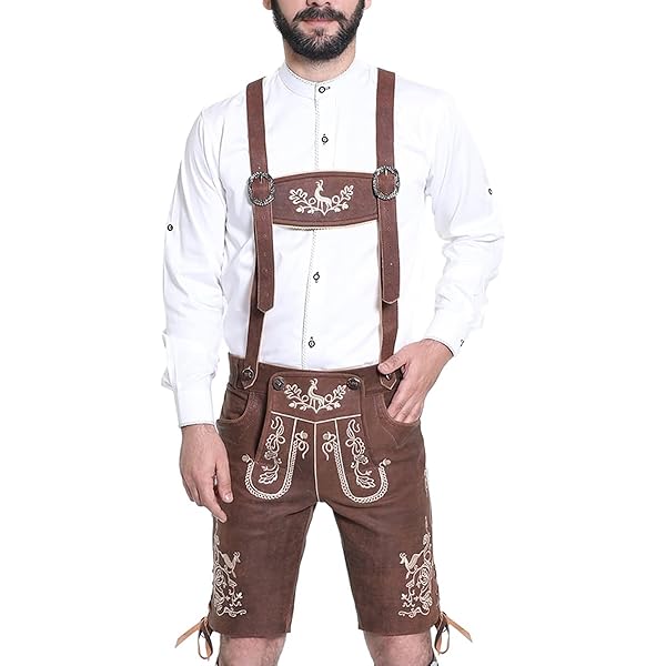Oktoberfest Bavarian Herren Short Lederhosen Para Hombre | Traje Tradicional Alemán Auténtico, Marrón