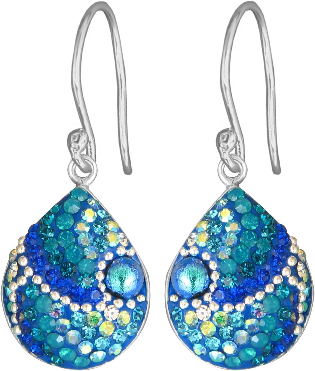 Mosaico Sterling Silver Dichroic Glass and Preciosa Czech Crystals Teardrop Dangle Earrings …