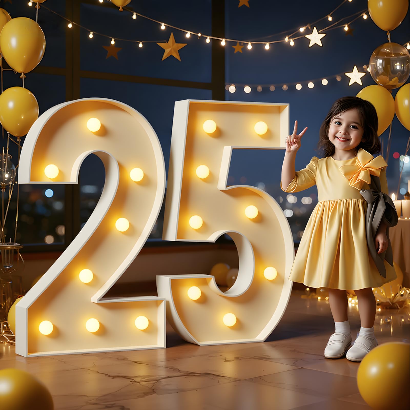 Photo 1 of Marquee Numbers 3 Feet Tall Large Light Up Numbers 25th Birthday Decorations Big Yellow Light Outdoor Anniversary Decorations Balloon Arch Kit Party Backdrop 25