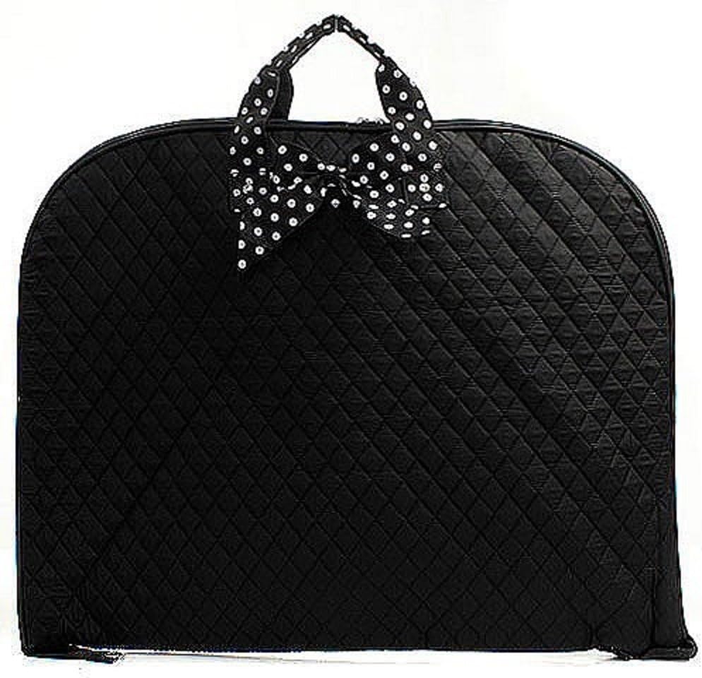 Solid Color Quilted Garment Bag with Polka Dots Ribbon Accent (Black & White)