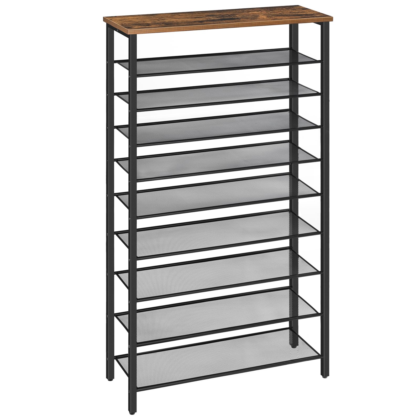 Photo 1 of 10-Tier Shoe Rack, Shoe Organizer for Entryway, Large Capacity Shoe Shelf, for 36-40 Pairs of Shoes, Stable Sturdy, Shoe Storage with 9 Metal Mesh Shelves, Rustic Brown SRHR1101Z