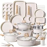CAROTE 44pcs Pots and Pans, Nonstick Cookware Sets with Bakeware | Induction Cooking Set with Kitchen Knife Set &amp; Egg Pan, Durable, Easy Clean, Even Heating