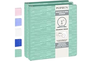 POPRUN 3 Ring Binder 1 Inch, PVC-Free Durable Organizer with 2 Inside Pockets for School & Office, Heavy-Duty Binder Holds 17
