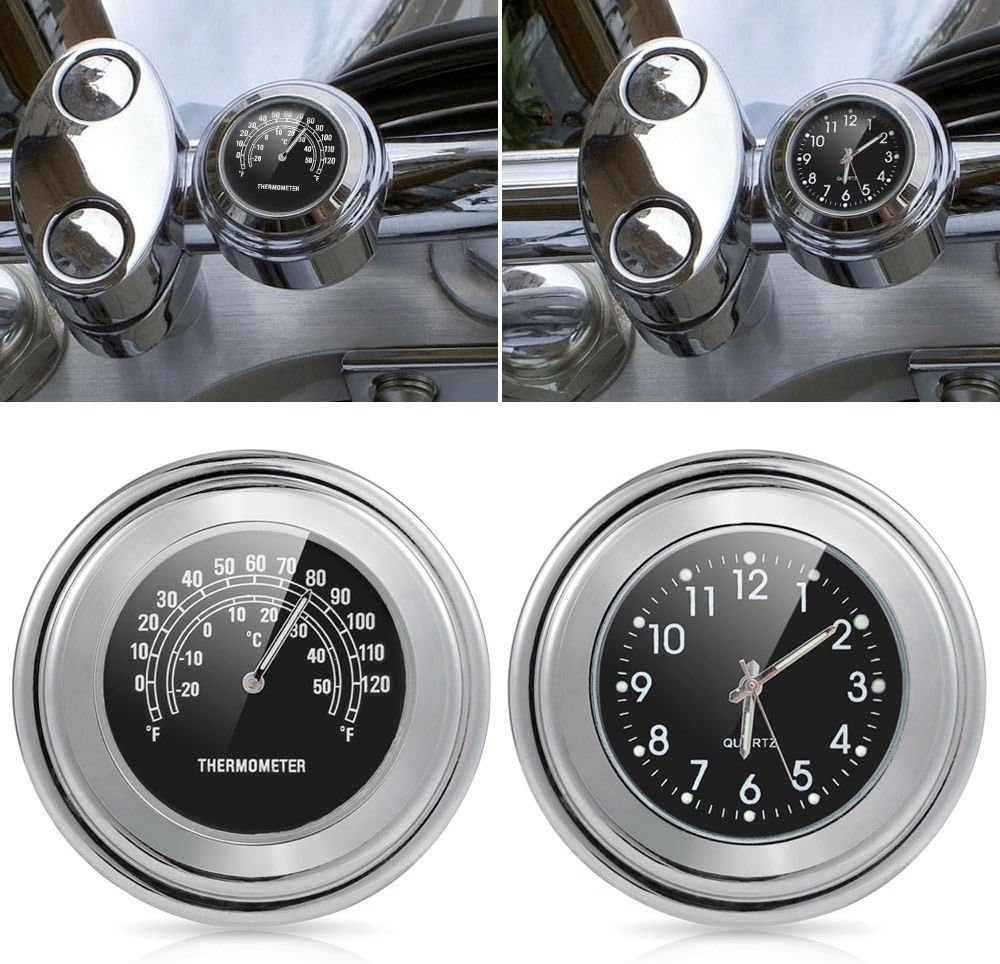 Lanlan Motorcycle Handlebar Clock Thermometer Waterproof