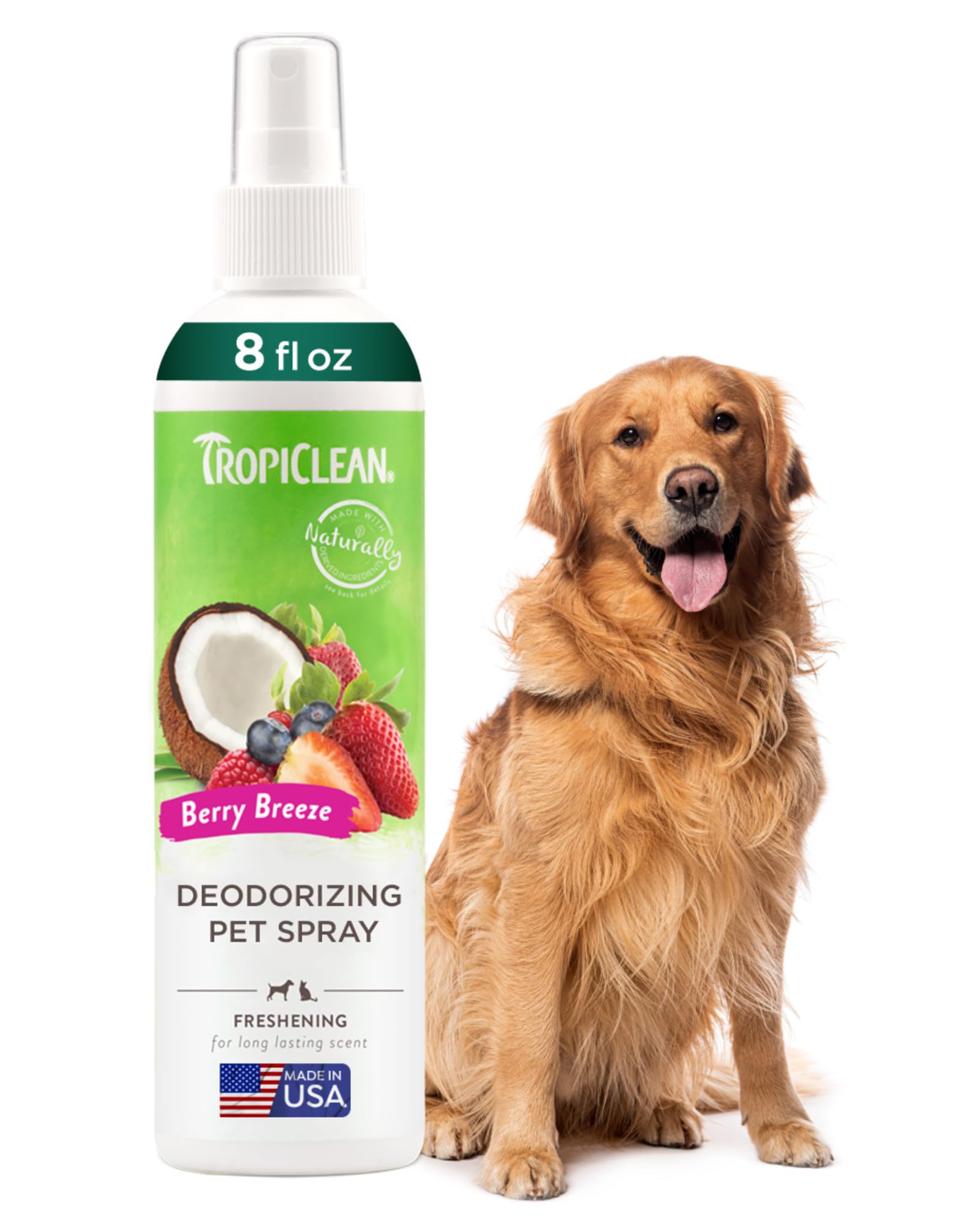 TropiClean Dog Perfume Spray Grooming Supplies - Dog Deodorant Spray for Smelly Dogs - Dog Cologne Breaks Down Odours and Deodorises Dogs and Cats - Used by Groomers - Berry Breeze, 236ml