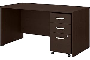 Bush Business Furniture Series C 60W x 30D Office Desk with 3 Drawer Mobile File Cabinet in Mocha Cherry