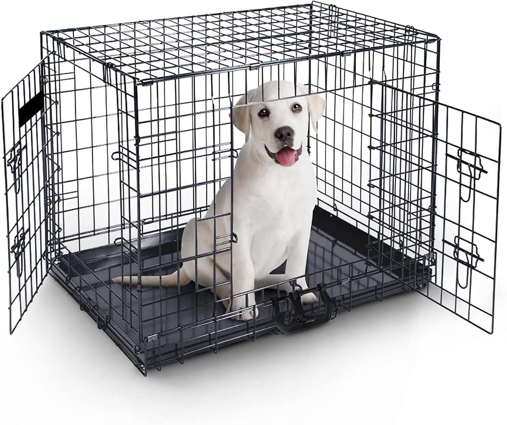 FurDreams 30 inch Folding Dog Crate Medium Dogs Heavy-Duty Metal Cage
