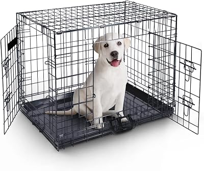 FurDreams 30 inch Folding Dog Crate Medium Dogs Heavy-Duty Metal Cage
