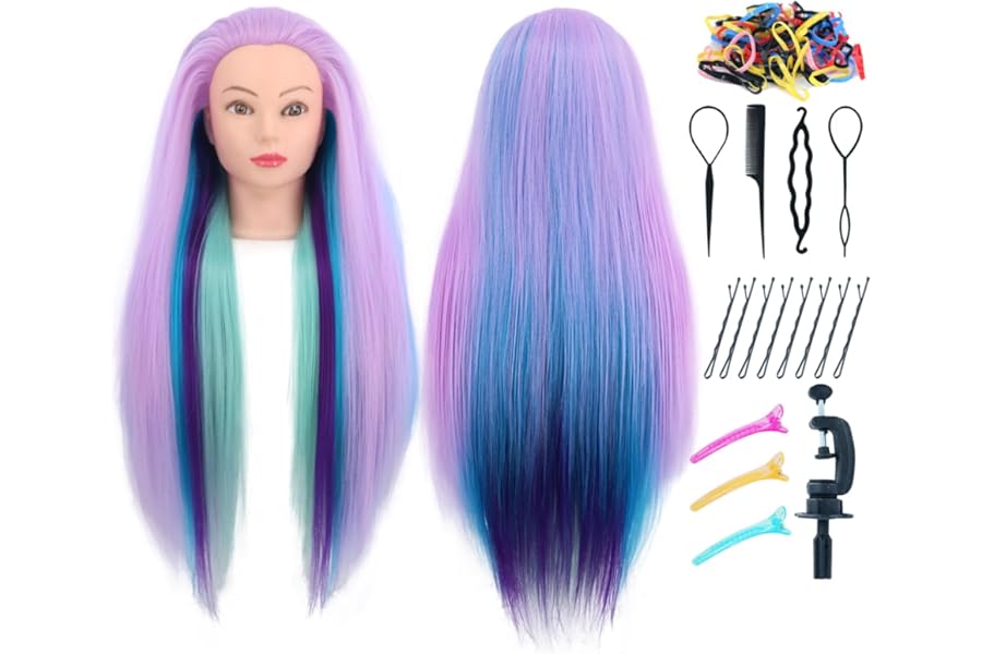 Mannequin Head with Hair piaou 29” Doll Head for Hair Styling Cosmetology Mannequin Head for Braiding Practice Styling Hairdressing Training Heads with Clamp Holder (Cherry Blossom Four Colors)