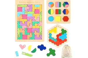 DOVIDEN Wooden Puzzle Set for Kids - 3 Pack Brain Teaser Puzzles Games 3D Animal Russian Blocks Toys Tangram Jigsaw Board Educational Gifts for Toddler 4-8 8-10 Boys Girls Ages 3 5 6 7 9 Years Old