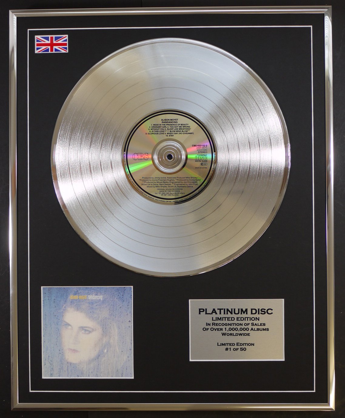 ALISON MOYET/LTD EDITION CD PLATINUM DISC/RAINDANCING