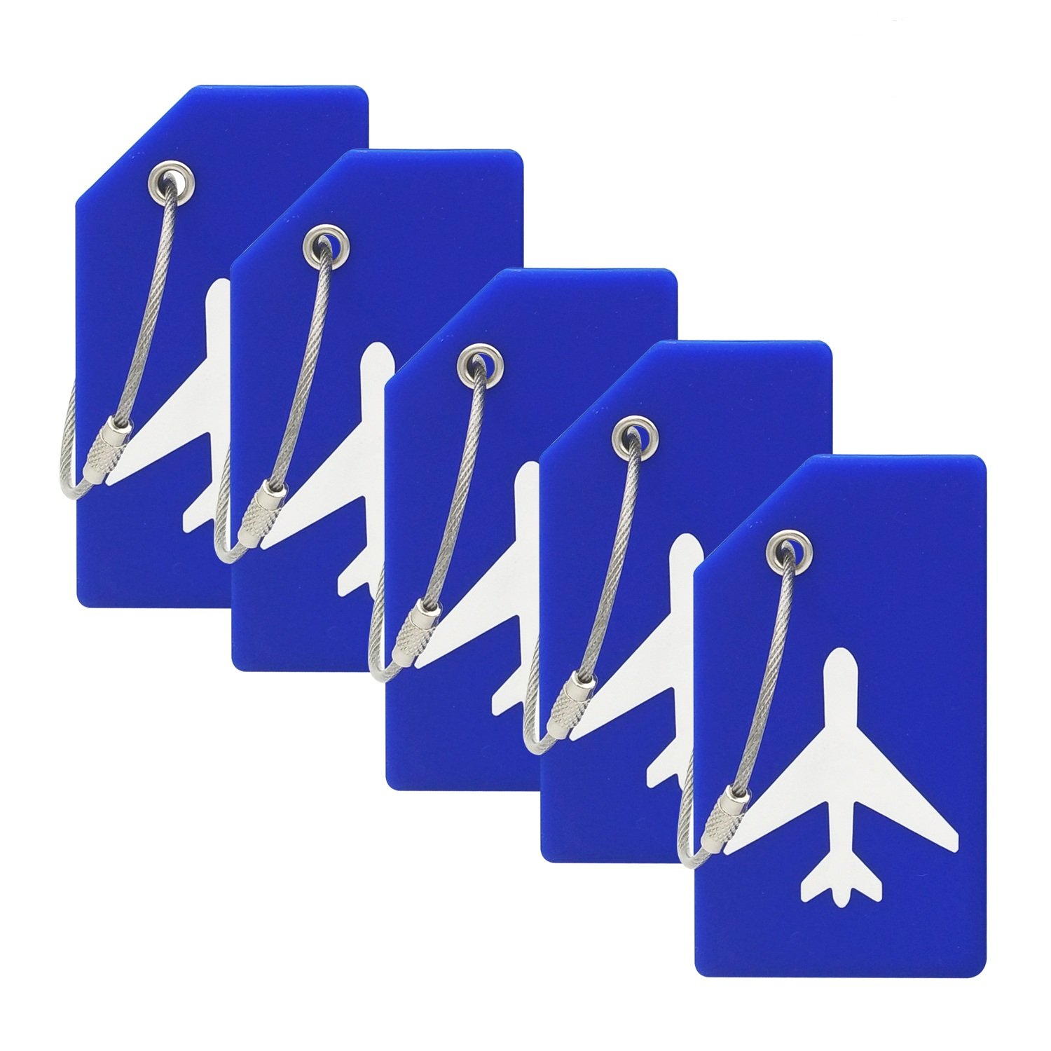 Silicone Luggage Tag with Name ID Card Perfect to Quickly Spot Luggage Suitcase By Ovener (Blue 5 Pack Tags)
