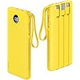 VRURC Portable Charger with Built-in Cables, 10000mAh LED Display USB C Power Bank, Slim Travel Battery Pack with 5 Output 2 Input Compatible with iPhone,Samsung,Android etc-Yellow(1 Pack)