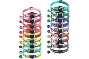 Flymind 18Pcs Reflective Cat ID Collars with Bell Adjustable 19-32cm, Soft Nylon Adjustable Breakaway Identification Collars for Puppy Kittens