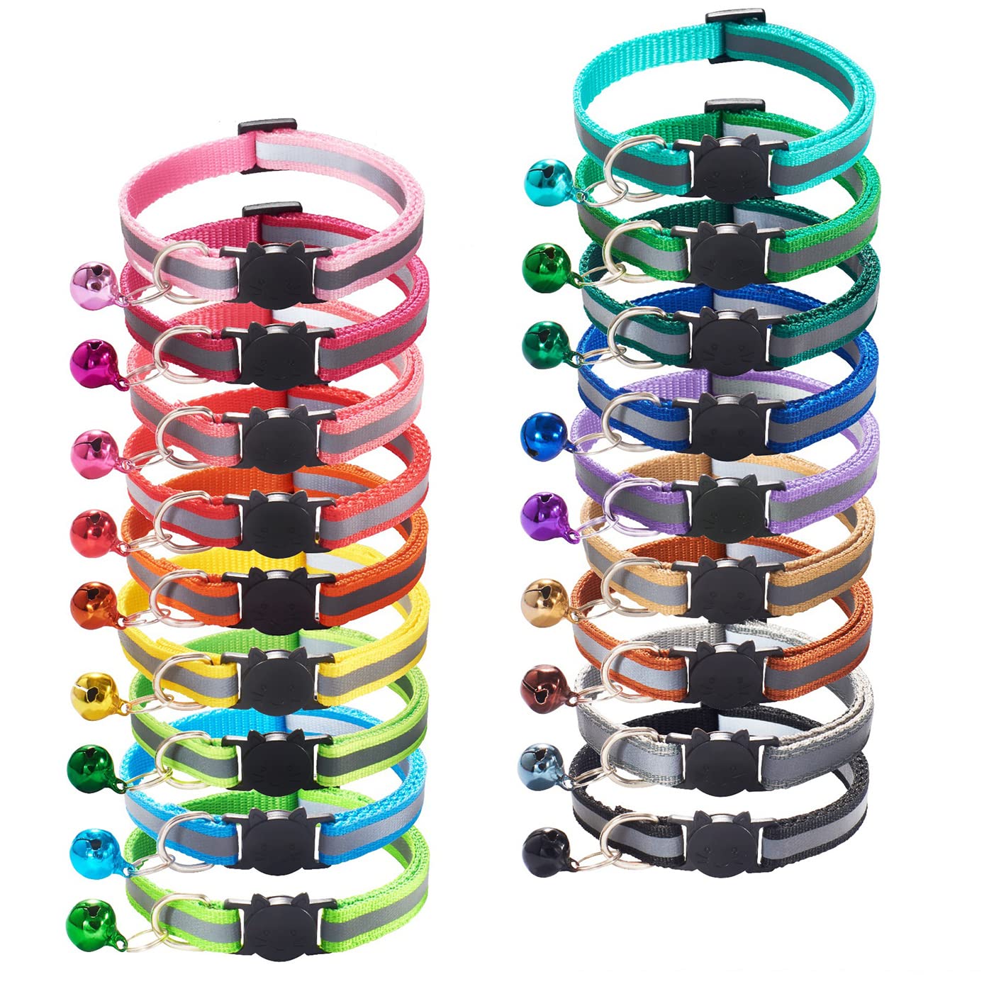 Photo 1 of Flymind 18Pcs Reflective Cat ID Collars with Bell Adjustable 19-32cm, Soft Nylon Adjustable Breakaway Identification Collars for Puppy Kittens