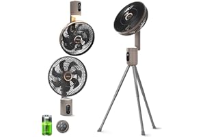 YOKEKON Outdoor Gazebo Fan for Patio, Rechargeable Cordless Oscillating Fan with Remote/Light/Hook,12000mAh Battery Operated Pedestal Camping Fans, Quiet, 8 Speeds, Timer, Patio/Home/Canopy/Pergola