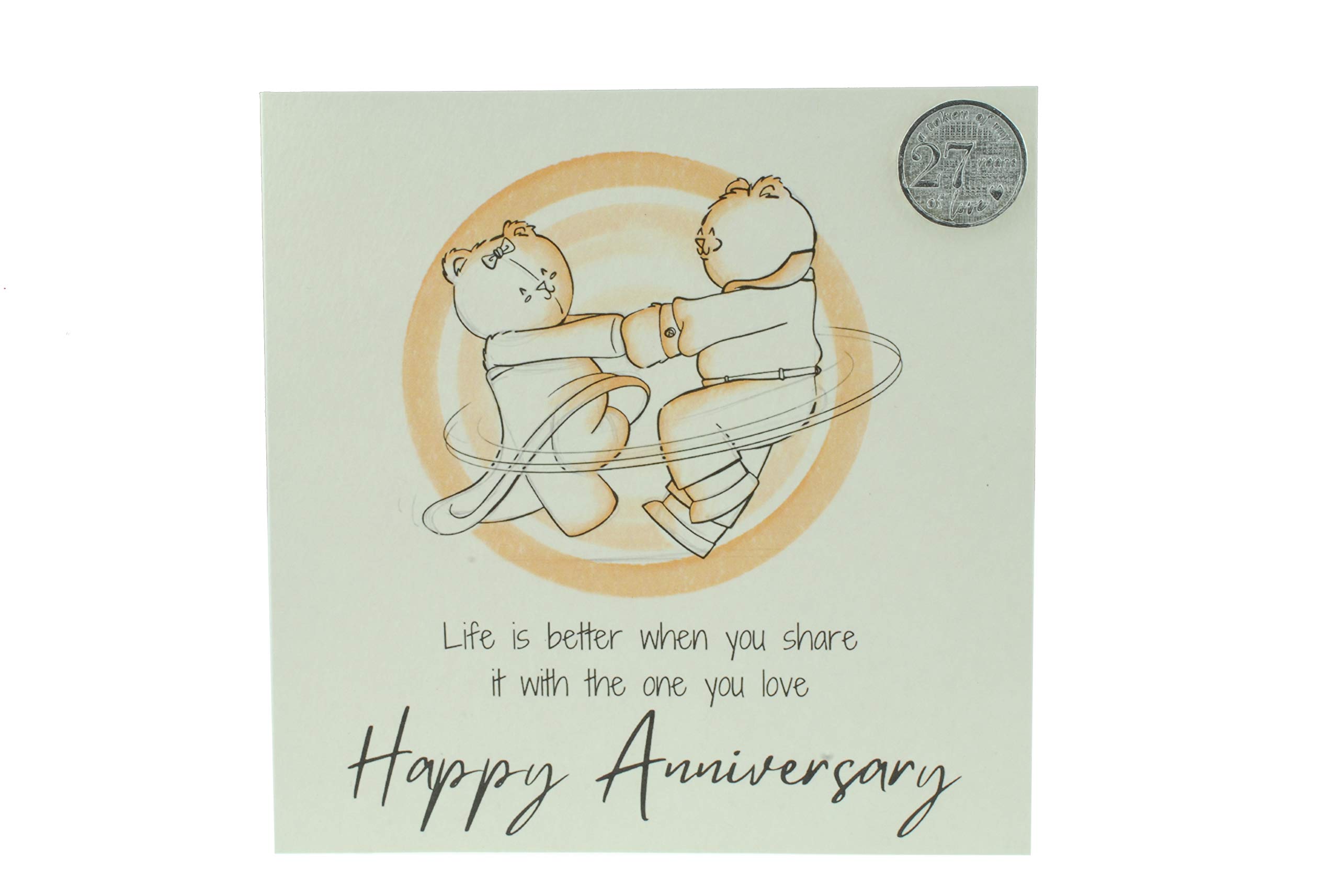 Cute 27th Wedding Anniversary Card, Dancing Bears – Free Metal 27th Anniversary Love Token Gift (gc-annidancing27)