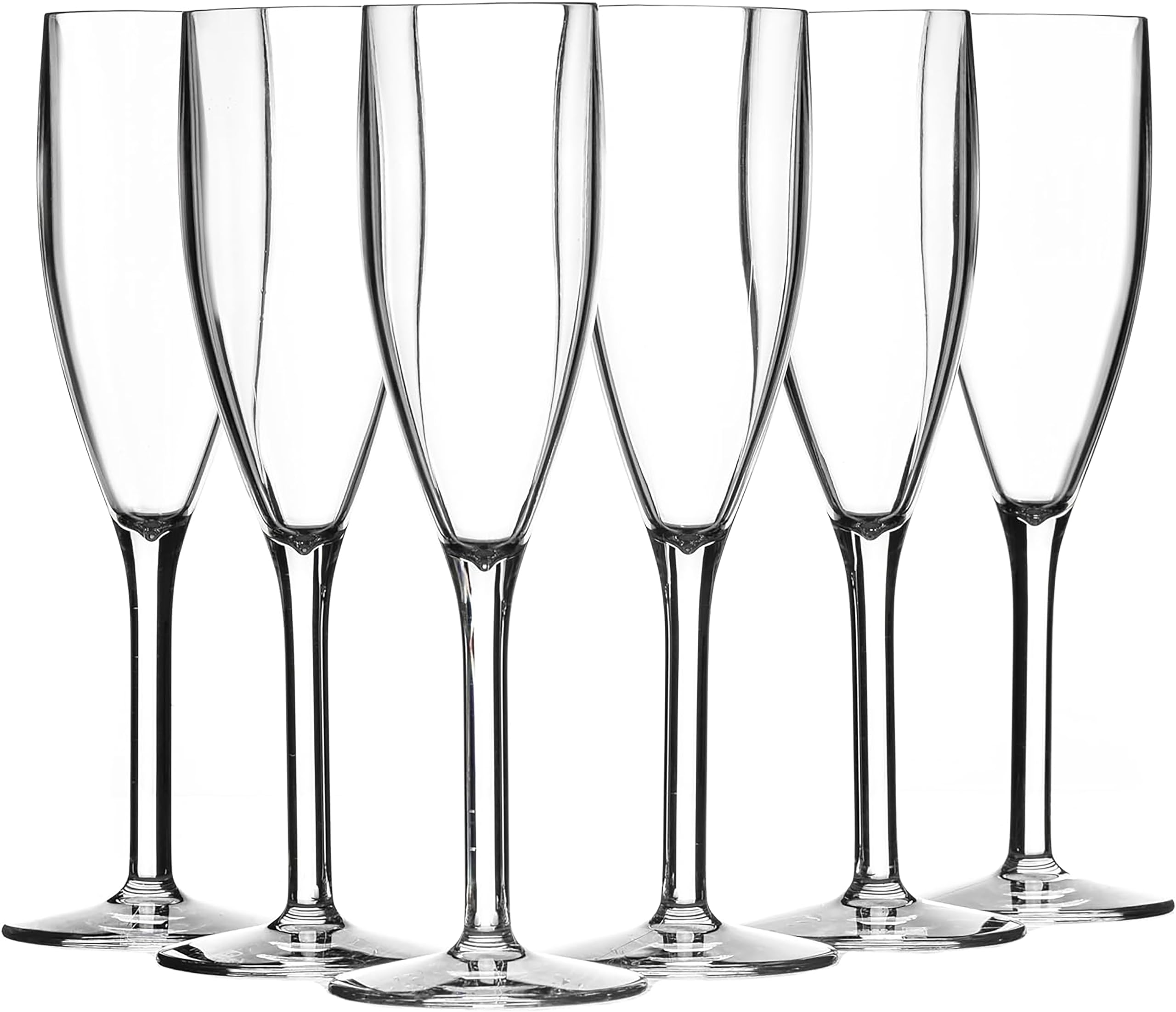 SECO 190ml Reusable Champagne Flutes – Pack of 6, Virtually Unbreakable Polycarbonate Glasses, Easy to Hold, Perfect for Events, Camping & Outdoor Dining – Transparent