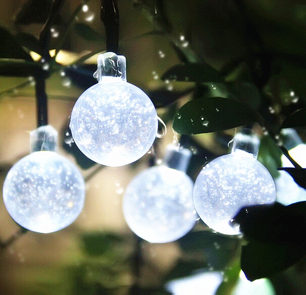 KEEDA Solar Powered Ball String Lights, 20ft 30 LED Waterproof Globe Fairy Lights for Outdoor, Yard, Garden, Patio, Wedding, Christmas, Party (White)