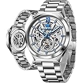 OLEVS Men Watch Automatic Mechanical Skeleton Moon Phase Dress Business Stainless Steel 3AT Waterproof Luminous Men Wrist Watch