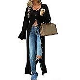 KWSTAIN Maxi Cardigan Sweaters Dusters for Women Button Down Scoop Collar Ruffle Bell Long Sleeve Fall Winter Outerwear