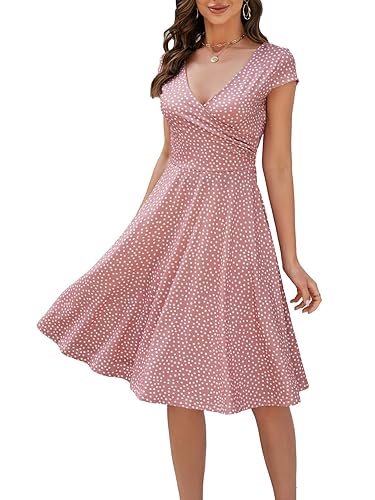 oxiuly Women's Summer Casual Dresses V-Neck Vintage Polka Dot A