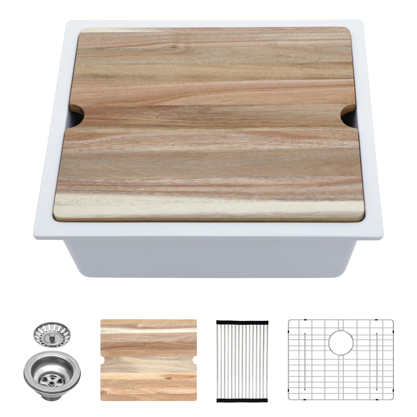 Photo 1 of Lordear 21 Inch Granite Composite Bar Sink - 21"x18" Undermount Kitchen Sinks White Quartz Composite Sinks Single Bowl Under Counter Ledge Workstation Bar Prep RV Sink Basin