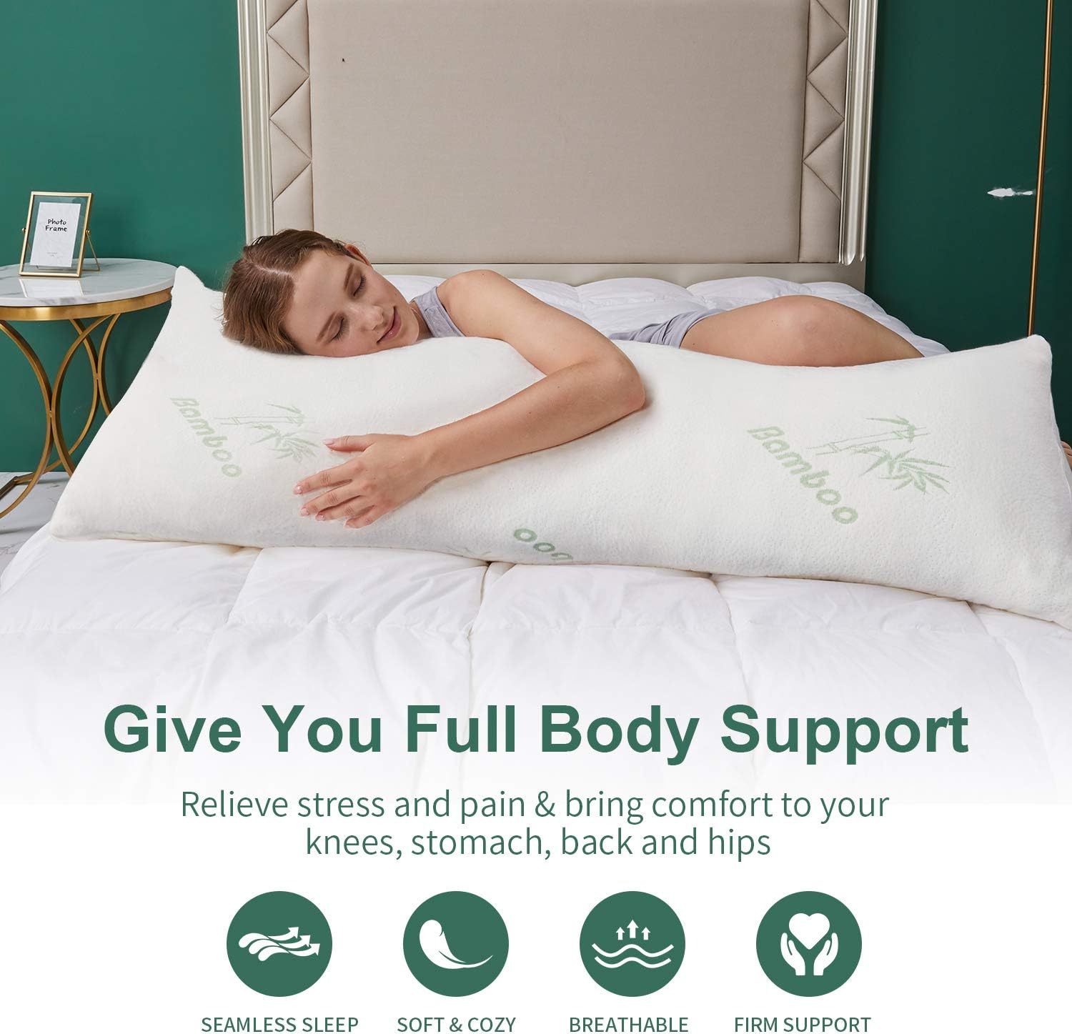 Cosybay Shredded Memory Foam Body Pillow for Adults and Pregnancy, Luxury Adjustable Hypoallergenic Sleeping Body Pillow with Bamboo Cover, Extra Filling Bag, 20x54 inch: Home & Kitchen