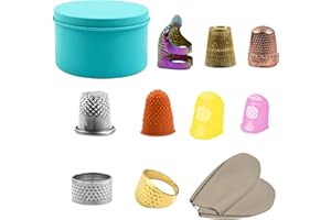 MOFUIRY 11Pcs Sewing Thimble Finger Protectors, Adjustable Metal Copper Finger Thimble Silicone Leather Thimble Finger Tips Finger Shield Ring Fingertip Quilting Sewing Supplies for Embroidery Needlework(B)