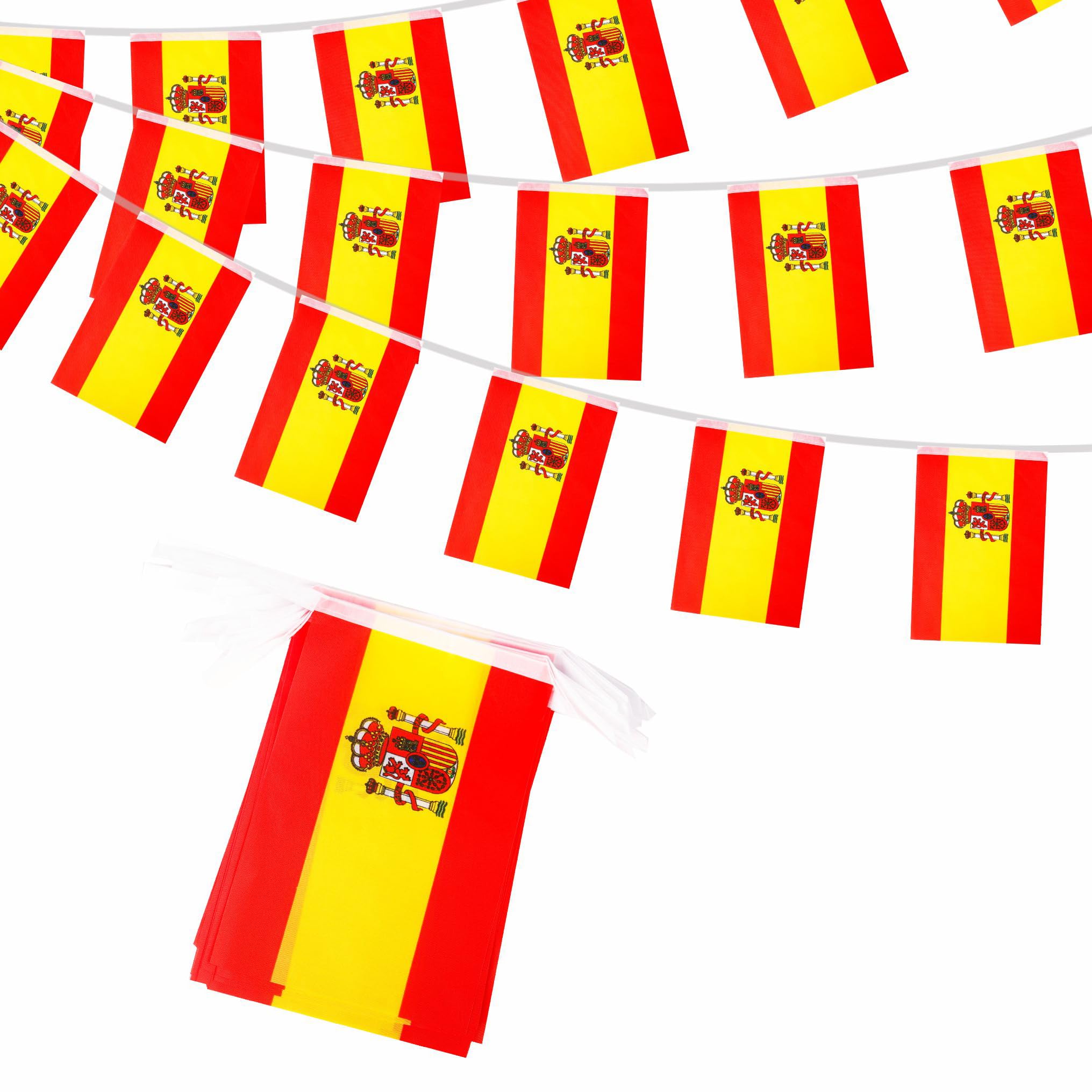 10m Spain Flags Bunting Spanish Flag Decorations 30 pcs, Spain Flags Bunting Banner for World Cup Football 2026 Sports Events Party Decoration, Double-Sided Spanish Flag Buntings