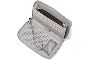 BROMEN Womens Wallet RFID Blocking Large Capacity Wristlet Phone Holder Zip Around Leather Clutch Purse Grey