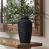 11” Large Ceramic Rustic Vase, Vintage Distressed Minimalist Decorative for Home Decor, Living Room, Entryway, Shelf, Table Centerpiece, Modern Farmhouse & Boho Style