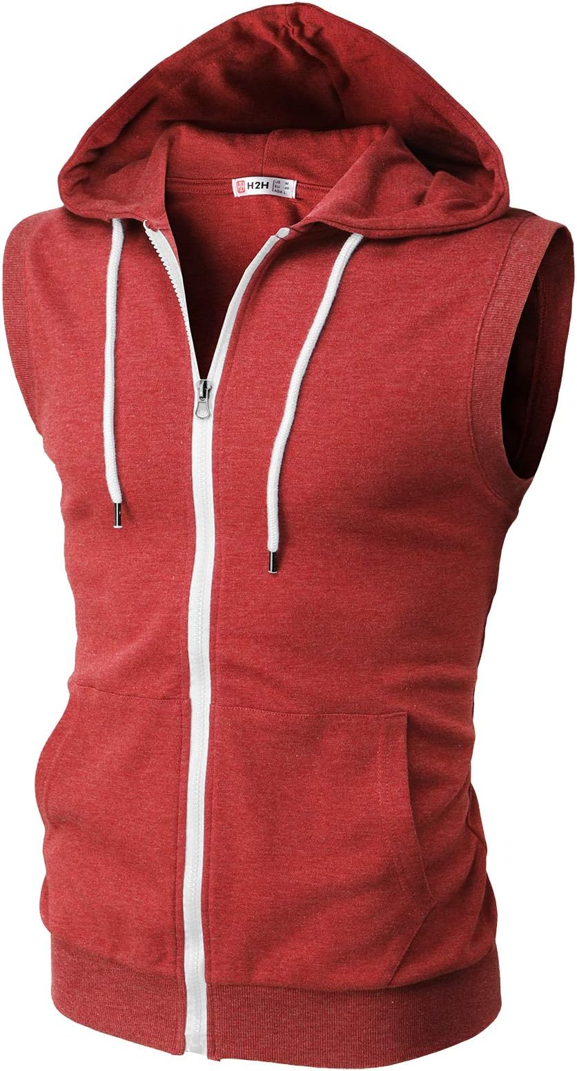 H2H Mens Casual Slim Fit Zip-up Hoodie Vest Lightweight Sleeveless Hooded