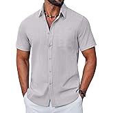 COOFANDY Mens Button Down Shirt Short Sleeve Casual Stylish Cotton Shirts Linen Textured Summer Beach Wedding Shirt
