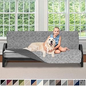 Sofa Shield Original Patent Pending Reversible Futon Slipcover, 2 Inch Strap Hook, Seat Width to 70 Inch Washable Furniture Protector, Futons Slip Cover Throw, Futon, Vintage Floral Lt Gray Charcoal