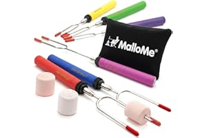 MalloMe Smores Sticks for Fire Pit -Rotating 34 inch Marshmallow Roasting Sticks Smores Kit Outdoor -Accessories for Campfire- Smore Skewers Hot Dog Fork, Camping Essentials Bonfire Gear Long (6 Pack)